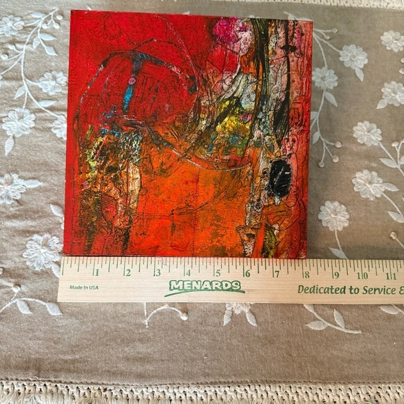 Lorri Kelly Abstract Red and Orange Canvas Art 8” x 8” - Picture 3 of 4